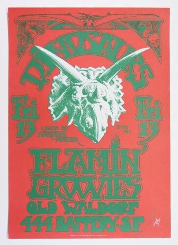 1982 The Dinosaurs Flamin' Groovies The Old Waldorf Signed Kelley Poster Excellent 79