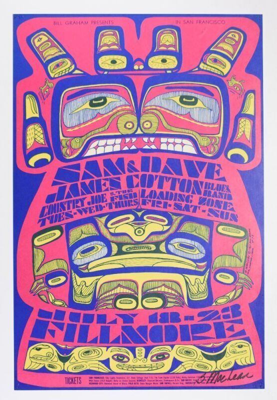 1967 BG-73 James Cotton Blues Band Sam & Dave Fillmore Auditorium Signed MacLean Poster Excellent 77