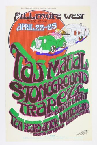 1971 BG-277 Taj Mahal Ten Years After Fillmore West & Winterland Poster Excellent 79