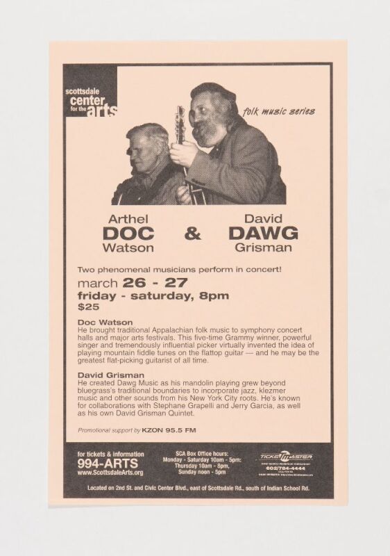 2003 Doc Watson David Grisman Scottsdale Center of the Arts Handbill Mint 93