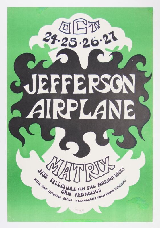 1966 AOR-2.112 Jefferson Airplane The Matrix San Francisco Poster Excellent 71 RESTORED