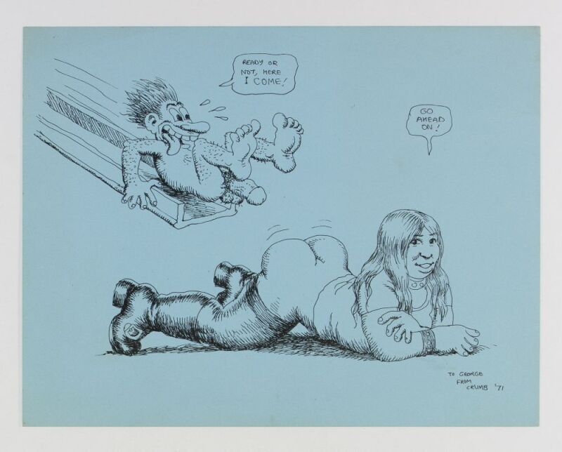 1971 R Crumb Ready or Not Here I Come! Original Signed & Personalized To George Sketch Drawing