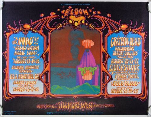 1968 BG-133 The Who Grateful Dead Creedence Clearwater Revival Fillmore West Poster Near Mint 85