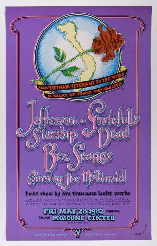 1982 Grateful Dead Jefferson Starship Boz Scaggs Country Joe McDonald Moscone Center Poster Excellent 79