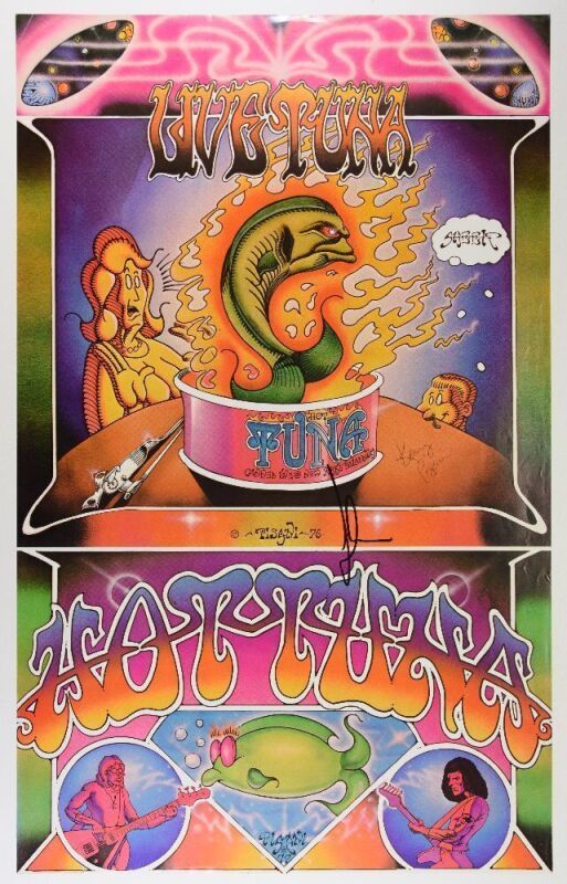 1977 AOR-4.219 Ken Pisani Hot Tuna Live Tuna Promotional Poster Signed Pisani & Jorma Excellent 75