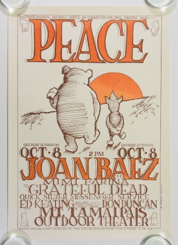 1966 AOR-2.325 Grateful Dead Joan Baez Mimi Farina Mt Tamalpais Marin County RP2 Poster Near Mint 89