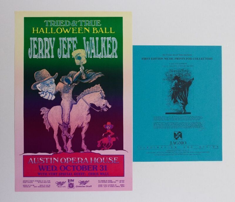 1990 Nels Jacobson Jerry Jeff Walker Austin Opera House w/ Signed COA Poster Near Mint 89