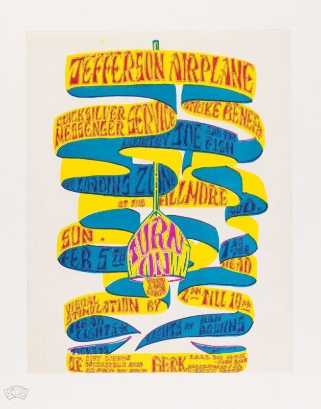 1966 AOR-2.87 Jefferson Airplane Turn On Strike Benefit Fillmore Auditorium Handbill Near Mint 89