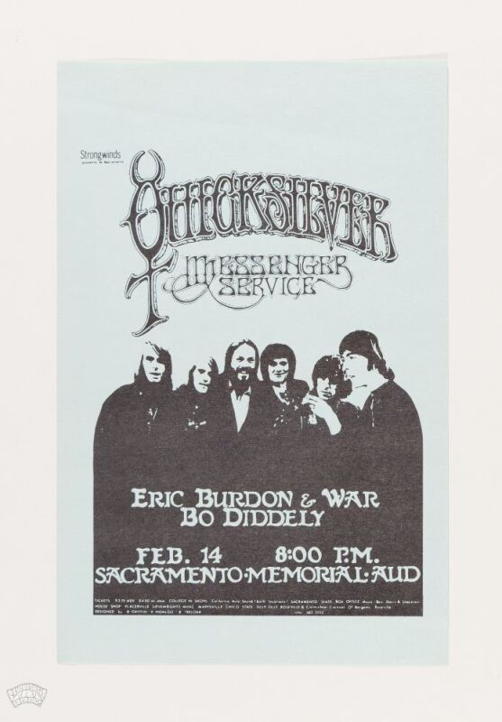 1971 Quicksilver Messenger Service Eric Burdon Bo Diddley Sacramento Memorial Auditorium Handbill Near Mint 85