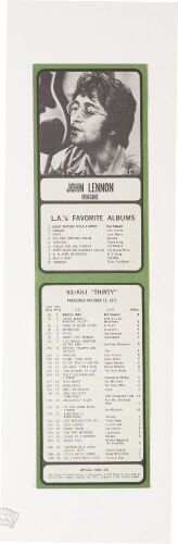 1971 John Lennon Imagine Los Angeles 93/KHJ AM Radio Survey Near Mint 89