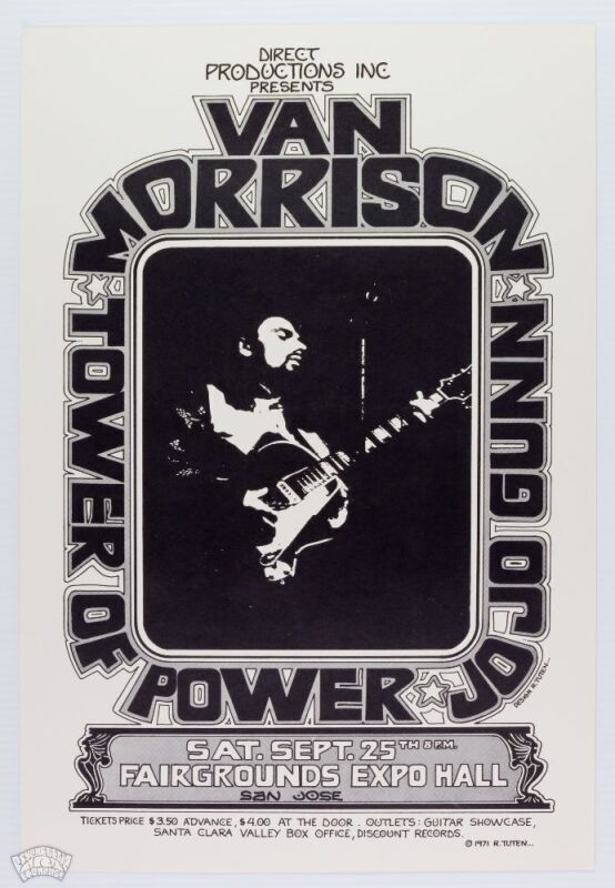 1971 Van Morrison JoJo Gunn Tower of Power San Jose Fairgrounds Expo Hall Poster Mint 91