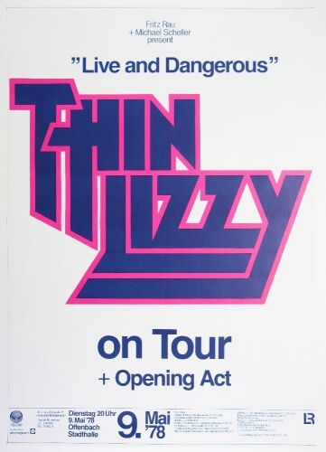 1978 Thin Lizzy Offenbach Stadthalle Germany Poster Near Mint 87