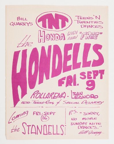 1966 The Hondells Rollarena Handbill Excellent 75