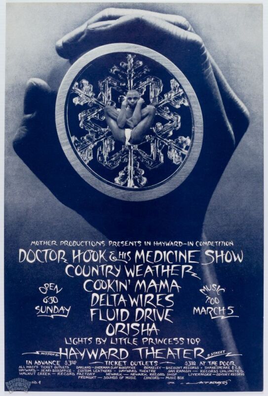 1972 Country Weather Doctor Hook & His Medicine Show Hayward Theater Signed Behrens Poster Mint 93