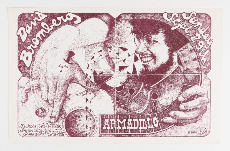 1974 David Bromberg Armadillo World Headquarters Austin Poster Near Mint 87