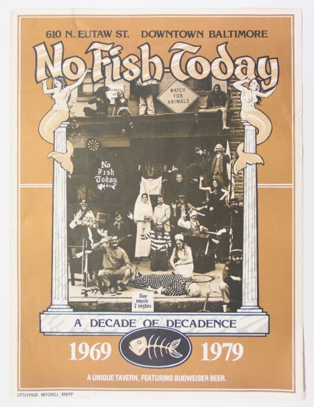 1979 No Fish Today Legendary Baltimore Blues Rock Venue Poster Extra Fine 65