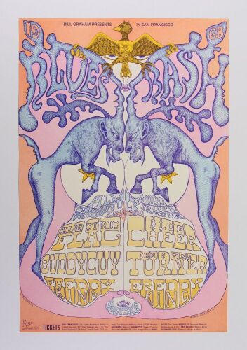 1968 BG-128 Electric Flag Buddy Guy Ike & Tina Turner Fillmore Auditorium Poster Near Mint 80