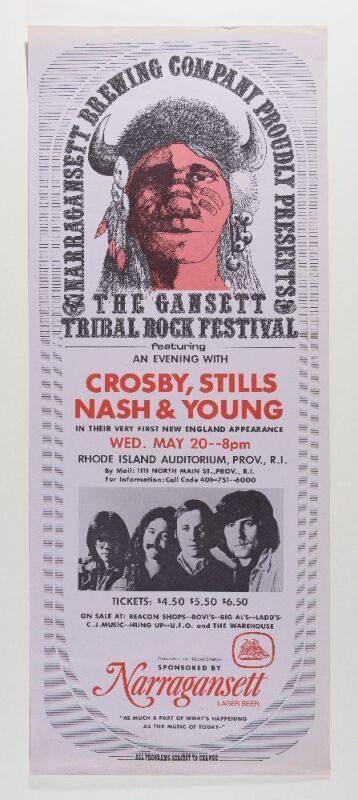 1970 Crosby Stills Nash & Young Rhode Island Auditorium Poster Extra Fine 69