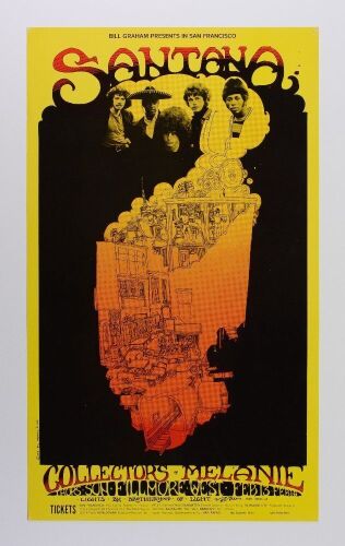 1969 BG-160 Santana The Collectors Fillmore West Poster Excellent 75