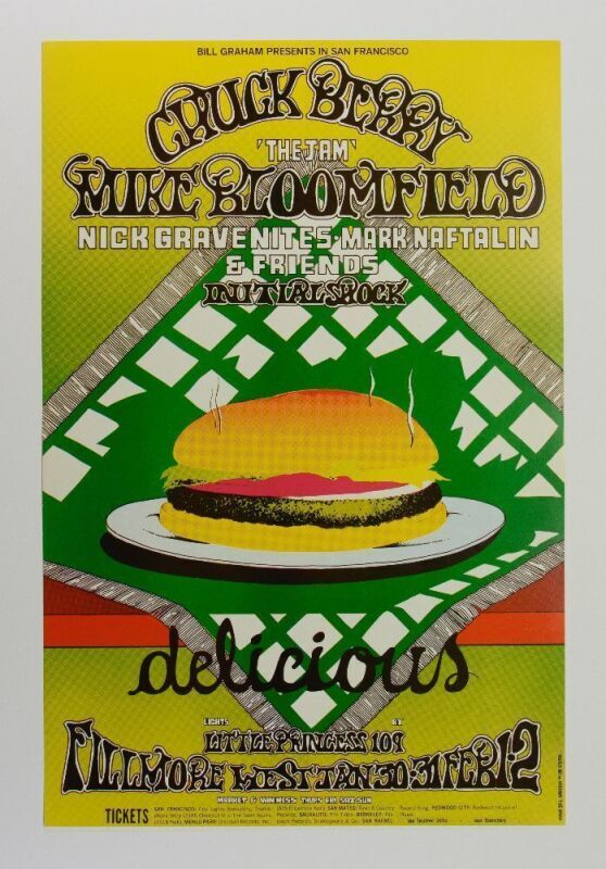 1969 BG-158 Chuck Berry Mike Bloomfield Fillmore West Poster Near Mint 85