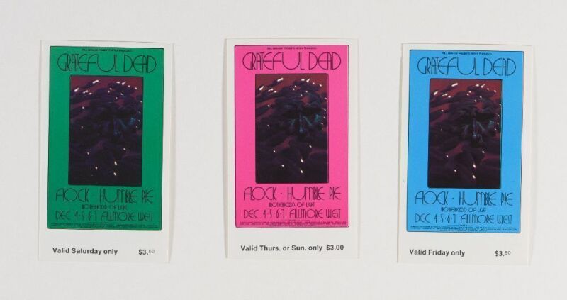 1969 BG-205 Grateful Dead Humble Pie Fillmore West Complete Set of 3 Original Tickets Near Mint 81