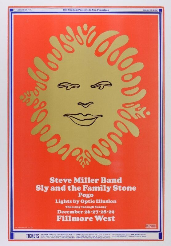 1968 BG-151 Steve Miller Band Sly & The Family Stone Fillmore West Poster Excellent 73