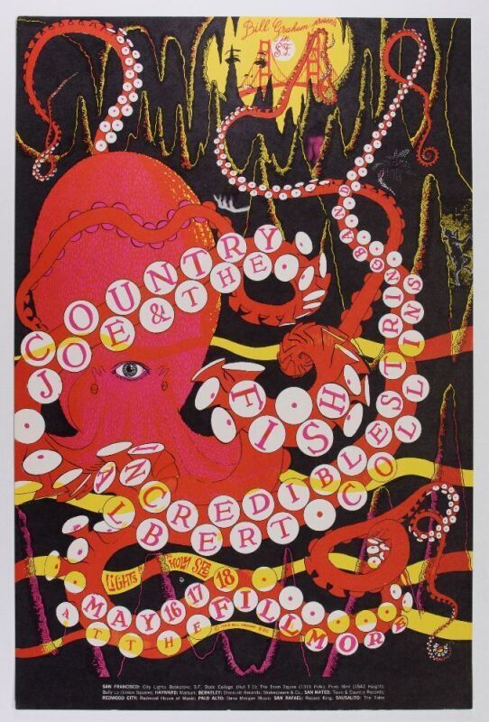 1968 BG-120 Country Joe & The Fish The Incredible String Band Fillmore Auditorium Poster Near Mint 85