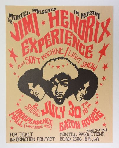 1968 Jimi Hendrix Experience Independence Hall Baton Rouge RP Poster Excellent 73