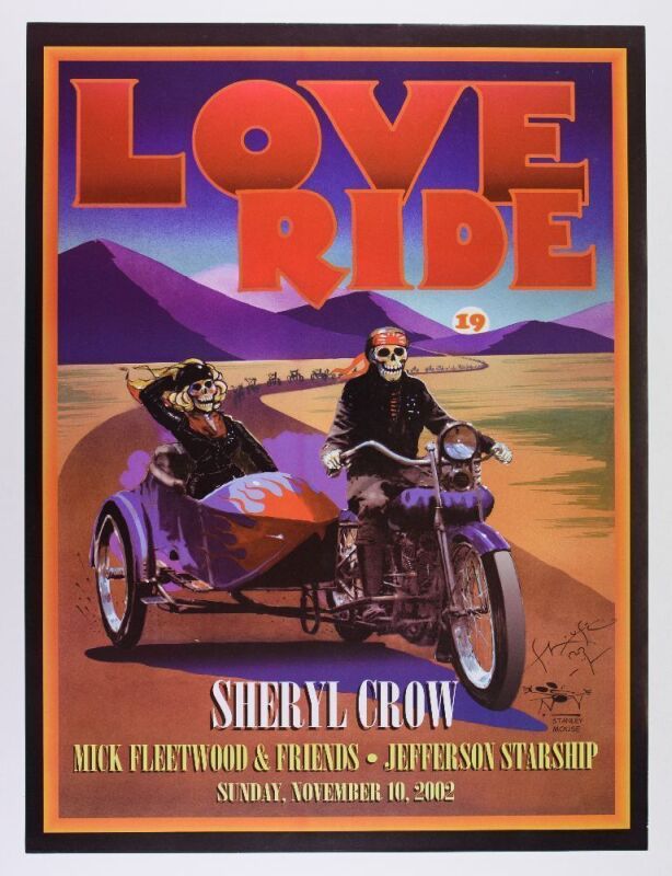 2002 Stanley Mouse Sheryl Crow Mick Fleetwood Jefferson Starship Love Ride Festival Signed Mouse Poster Near Mint 89