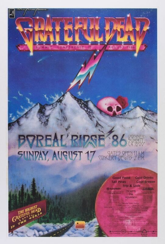 1986 Grateful Dead Boreal Ridge Summit Poster Near Mint 87