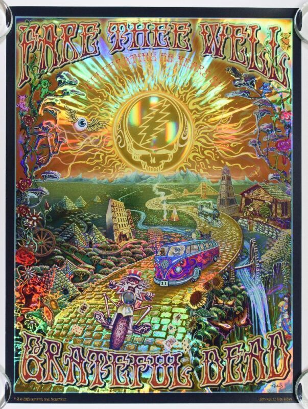 2015 Mike DuBois Grateful Dead Fare Thee Well Gold Holographic Foil Poster Mint 91